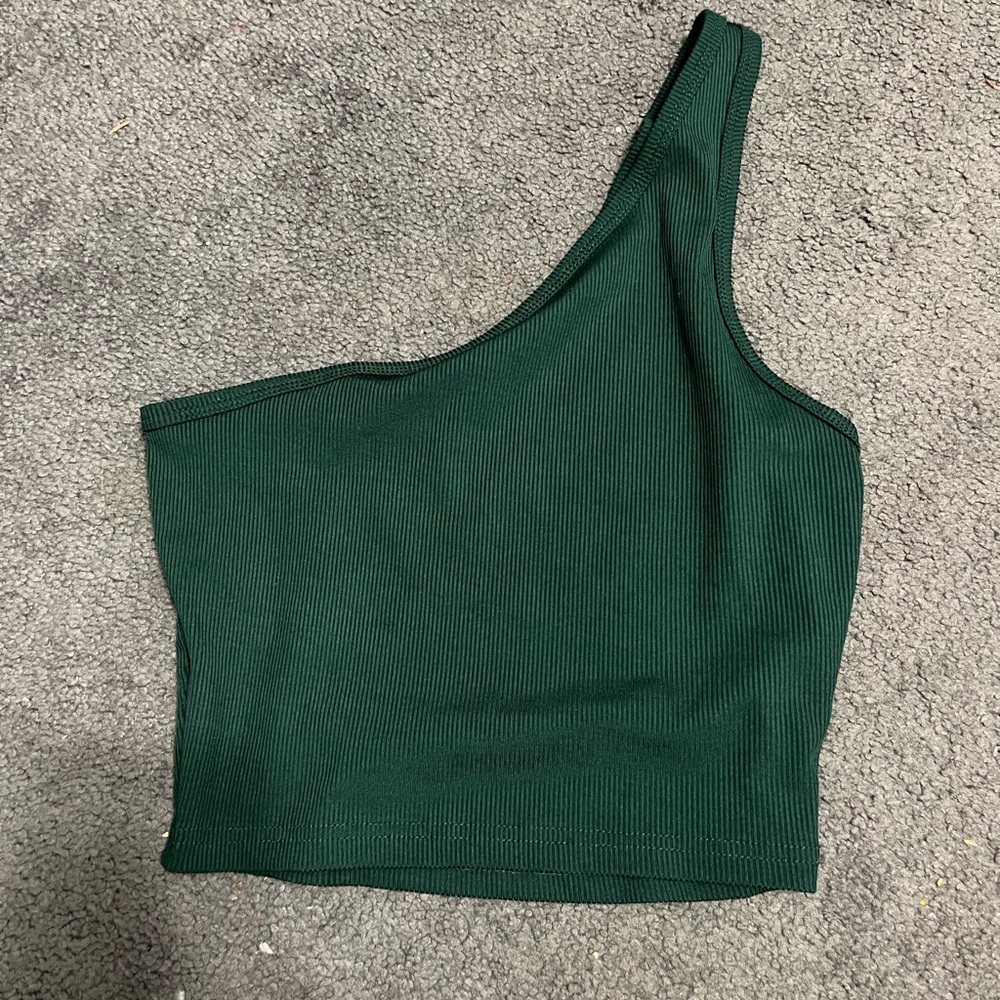 Green One-Shoulder Crop Top